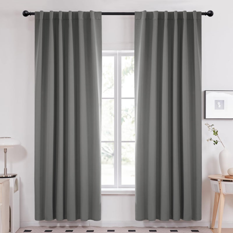 Deconovo Blackout Curtain Panels Window Draperies Rod Pocket/Back Tab Curtains Thermal Insulated Blackout Curtains for Bedroom 52Wx84L Inch Light Grey 2 Panels - Image 1